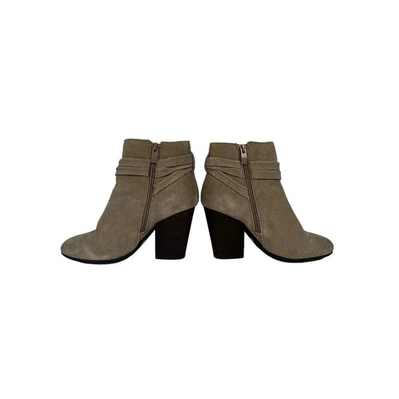 Very Volatile Suede Leather Zip Boots Womens US Size 7 Tassels 3.5" Heel Beige - Picture 4 of 9